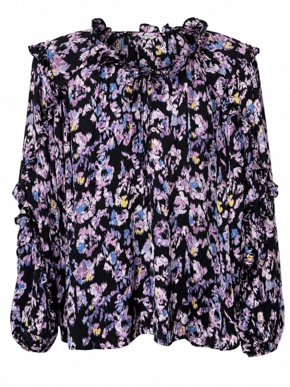 Ophelia Roe Feminine Abstract NWT 1X Watercolor Ruffle Long Sleeve Frilly Blouse
